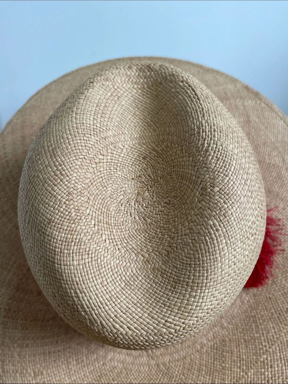 Betmar New York Natural Straw Cloche with Red Polka Dot Band